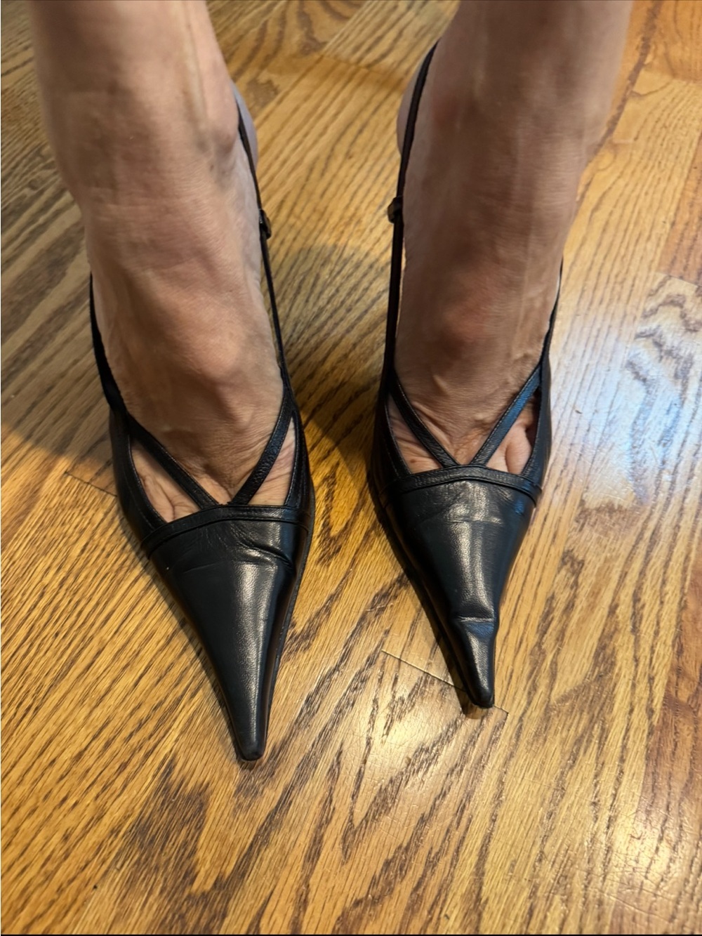 Gianmarco Lorenzi Black Pointed-Toe Slingback Heels